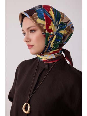 Belli Çiçek Desen %100 Twill Ipek Eşarp BE13-83