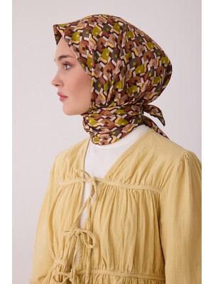 Belli Geometrik Desen %100 Twill Ipek Eşarp BE02-34