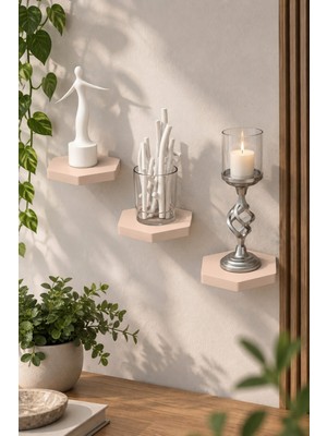 Sulorahome 3'lü Altıgen Duvar Rafı Seti Krem Bej