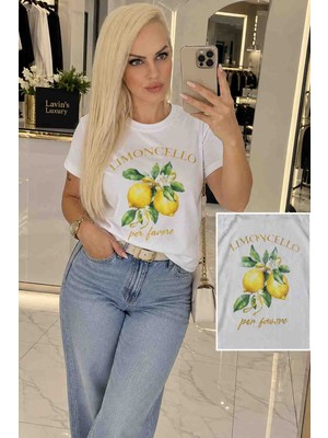 Belirtilmemiş Limoncello Oversize Baskılı Tişört – Kadın Günlük Rahat Kesim