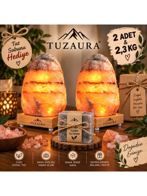 Tuzaura Tuz Lambası Tuzaura Gri Renkli Doğal Tuz Lambası Çankırı 2 Adet 2,3 kg Ağırlığında Kaya Tuzundan Üretilmiştir