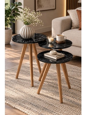 Sulorahome Siyah Zigon Sehpa Takımı