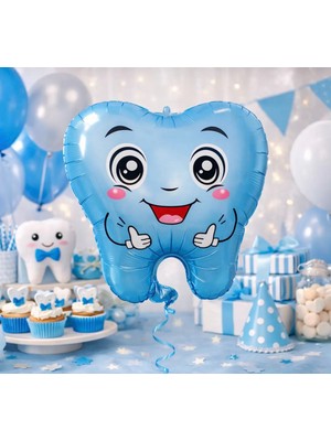 Partyora Diş Buğdayı Balonu Mavi 20 Inç Yüz Ifadeli Helyum Folyo Balon (Ilk Diş Hatırası)