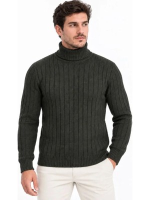 TeknoKapsül Erkek Balıkçı Yaka Tam Boğazlı Kalın Fitilli Regular Fit Triko Kazak - Füme - Füme / Xl
