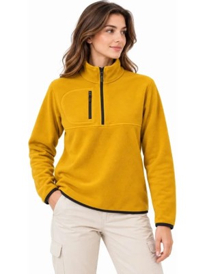 TeknoKapsül Polar Dik Yaka Yarım Fermuarlı Fermuarlı Göğüs Cepli Regular Fit Kışlık Sweatshirt - Hardal Sarısı - Hardal Sarısı / M