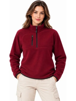 TeknoKapsül Polar Dik Yaka Yarım Fermuarlı Fermuarlı Göğüs Cepli Regular Fit Kışlık Sweatshirt - Bordo - Bordo / M