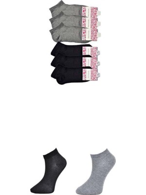 Pileli Store Siyah ve Gri Kadın Bilek Çorap 6 Çift
