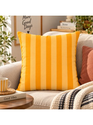 Fuens 43X43 cm Sarı Çizgili Dekoratif Kırlent Kılıfı – Hardal Sarı Modern Çizgili Yastık Kılıfı, Salon ve Koltuk Dekorasyonu DB006