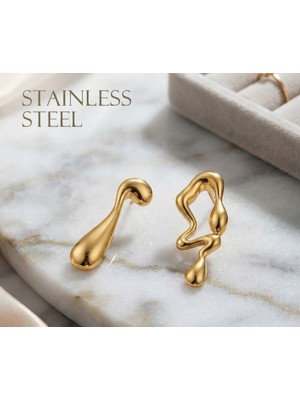 Stainless Steel 316L Çelik Üzeri Altın Kaplama Özgün Tasarımlı Küpe