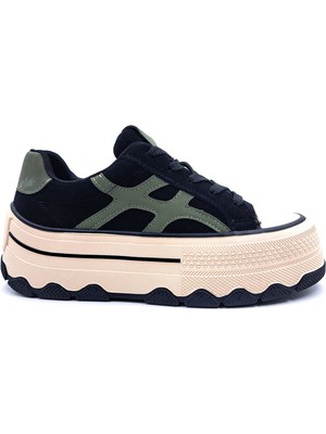 Guja G26K366 Hakiki Süet Deri 4 cm Yüksek Taban Kadın Siyah Sneaker Spor Ayakkabı
