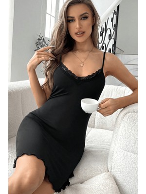 Sofya Passion Kadın Dantel Yaka Detaylı Fitilli Askılı Gecelik