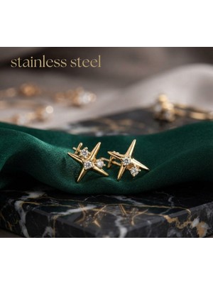 Stainless Steel Gold Renk Çelik Antialerjik Kutup Yıldızı Model Küpe