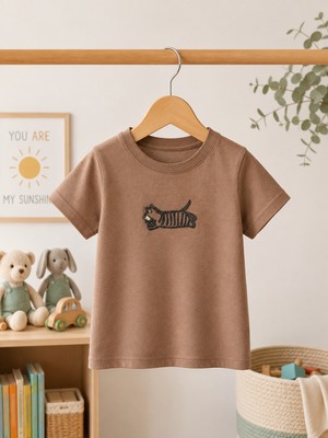 Tuffy Bebek Kahverengi Zebra Nakışlı Kısa Kollu T-Shirt