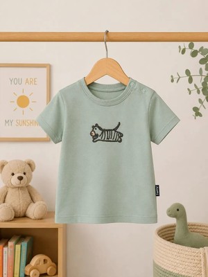 Tuffy Bebek Yeşil Zebra Nakışlı Kısa Kollu T-Shirt