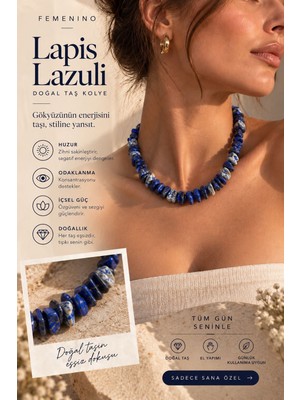 Femenino Lapis Lazuli Doğal Taş Kolye Iri Kırık Taşlı El Yapımı Ayarlanabilir Özel Tasarım Kutulu