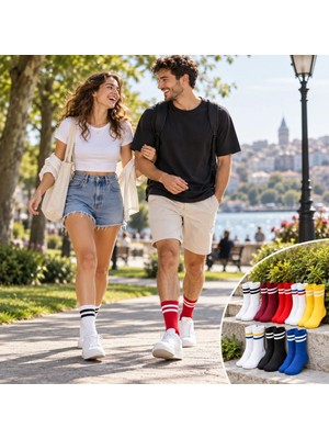 Çoraplar Burada Unisex Renkli Çorap Çizgili 8'li Set Uzun Soket Günlük Spor Kolej Stil Rahat Şık Kadın Erkek Çorabı