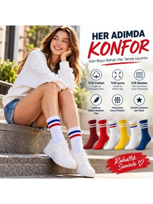 Çoraplar Burada Unisex Renkli Çorap Çizgili 6'lı Set Uzun Soket Günlük Spor Kolej Stil Rahat Şık Kadın Erkek Çorabı