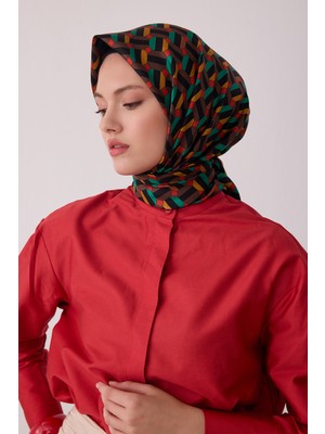 Belli Geometrik Desen %100 Twill Ipek Eşarp BE07-55