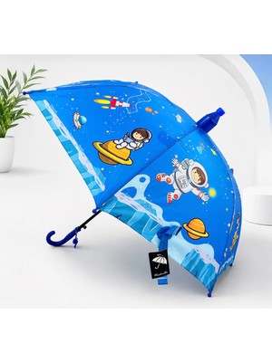 Kawai Erkek Çocuk Şemsiye Uzay Astronot Roket Bardaklı Düdüklü Uv Korumalı Otomatik Rüzgar Dayanıklı