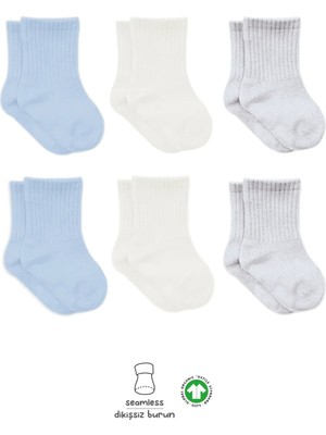 Bistyle 6'lı Basic Penye Soket Çorap 10101 Mavi Ekru Gri