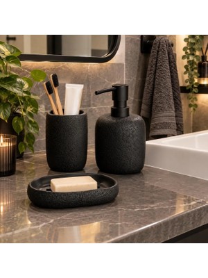 Primanova Yonksu 3 Parça Banyo Aksesuar Seti-Siyah