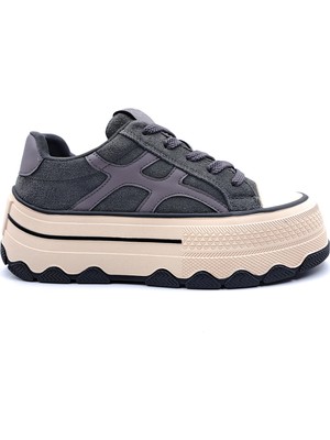 Guja G26K366 Hakiki Süet Deri 4 cm Yüksek Taban Kadın Antrasit Gri Sneaker Spor Ayakkabı