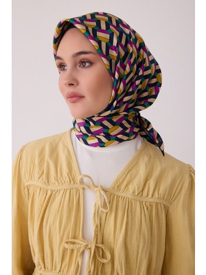 Belli Geometrik Desen %100 Twill Ipek Eşarp BE07-85