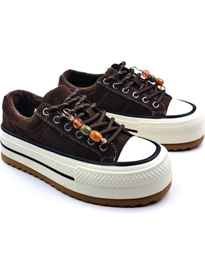 Guja G26K3661 Hakiki Süet Deri 4 cm Yüksek Taban Kadın Kahverengi Sneaker Spor Ayakkabı