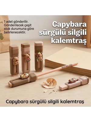 Mikro Capybara Tasarımlı Sürgülü Silgili Kalemtıraş - Çift Fonksiyonlu Eğlenceli Kapibara Kalemtıraş ve Silgi (1 Adet)