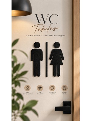 Major Hobi Kadın Erkek Wc Kapı Tabelası Siyah Modern Tuvalet Işareti 15,5 cm