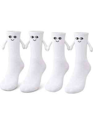 TeOra Store Mıknatıslı El Ele 2'li Unisex Tutuşan Sevimli Çorap 36-44 | Çift Hediyesi, Pamuklu Renkli Crew Model