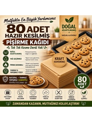 Optimex 80 Adet Doğal Ağartılmamış Kesilmiş Pişirme Kağıdı Yanmaz Yapışmaz Kraft Kahverengi
