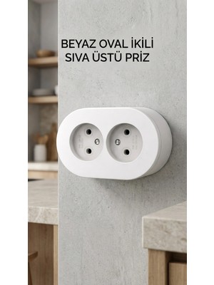 Adalı Store Beyaz Çift Girişli Topraklı Sıva Üstü Elektrik Prizi, Modern Tasarım