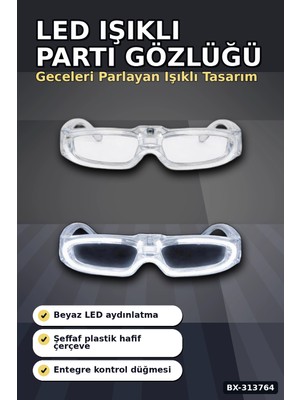 Adalı Store 3 Modlu Beyaz LED Işıklı Parti Gözlüğü Glow Gece Eğlence Aksesuarı 1 Adet BX-313764