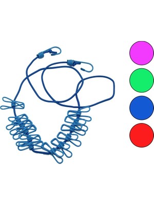 Adalı Store Renkli LASTIK=150CM--280CM E Uzar  Çamaşır Ipi  12PCS Metal Mandallı  BRKT-910316 BX40
