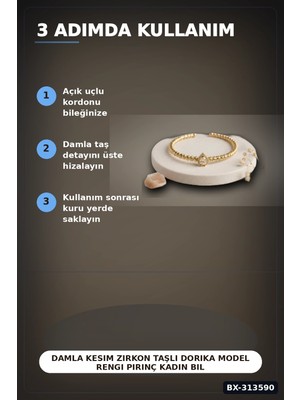 Adalı Store Damla Kesim Zirkon Taşlı Dorika Model Rengi Pirinç Kadın Bileklik 1 Adet BX-313590