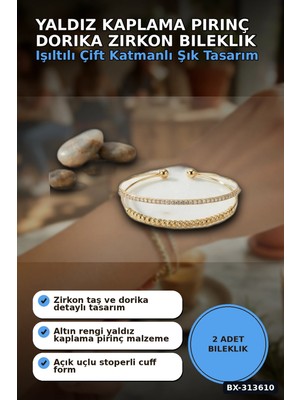 Adalı Store Yaldız Kaplama Pirinç Dorika ve Zirkon Taşlı Kadın Bileklik - 20 cm Uzunluk BX-313610
