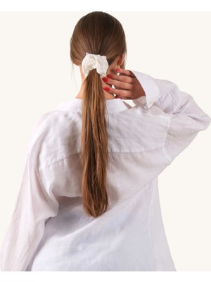 Hedie Alba Ivory Vegan Ipek (%100 Cupro) Scrunchie - Saç Kırılma Karşıtı ve Iz Yapmayan Saç Tokası