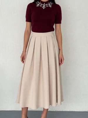 Maimoda Kadın 83 cm Tam Pileli Kumaş Etek