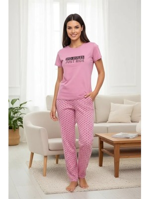 Beruflic Özel Tasarım Kısa Kol Kadın Penye Pijama Takımı Somon Under Moda