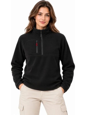 Beruflic Polar Dik Yaka Yarım Fermuarlı Fermuarlı Göğüs Cepli Regular Fit Kışlık Sweatshirt - Siyah