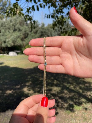 Solenya Mavi Taşlı Ezme 2'li Gold Renk Bileklik