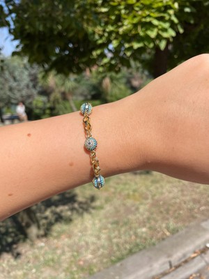 Solenya Nazar Boncuk Yuvarlak Model 3'lü Gold Renk Bileklik