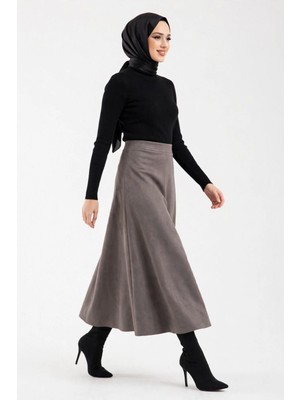Maimoda Kadın Süet 90CM Uzun Tesettür Kloş Etek