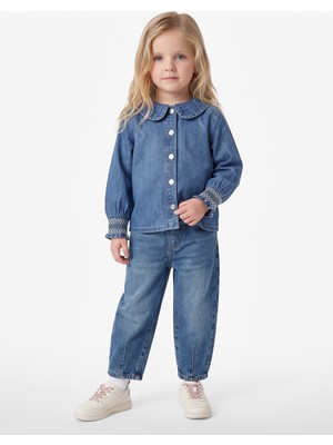 Koton Pamuklu Uzun Kollu Bebe Yaka Denim Gömlek