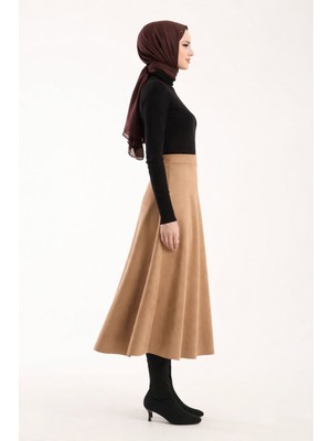 Maimoda Kadın Süet 90CM Uzun Tesettür Kloş Etek