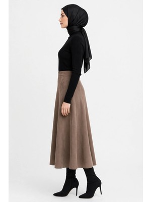 Maimoda Kadın Süet 90CM Uzun Tesettür Kloş Etek