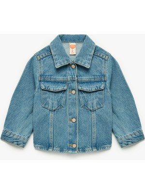 Koton Uzun Kollu Gömlek Yaka Kapaklı Cep Detaylı Pamuklu Denim Ceket