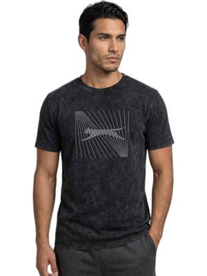 Die Grup Slazenger Zaır Erkek Baskılı Siyah Tişört