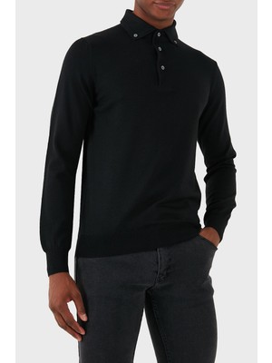 Die Grup Gran Sasso% 100 Yün Slim Fit Düğmeli Polo Yaka Sweat Erkek Polo Yaka Sweat 57163 14293 099